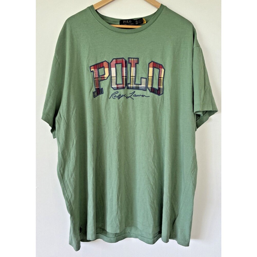 Polo Ralph Lauren Mens XXL Green Plaid Graphic Logo T-Shirt Short Sleeve